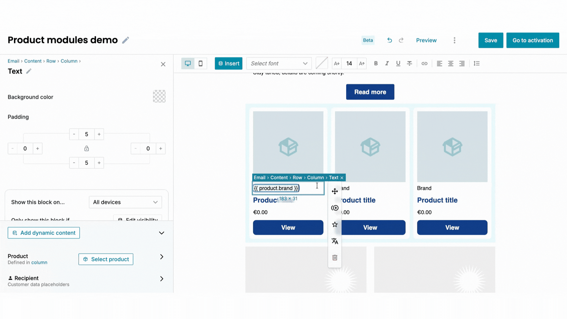 Feature GIF - Rearranging product blocks