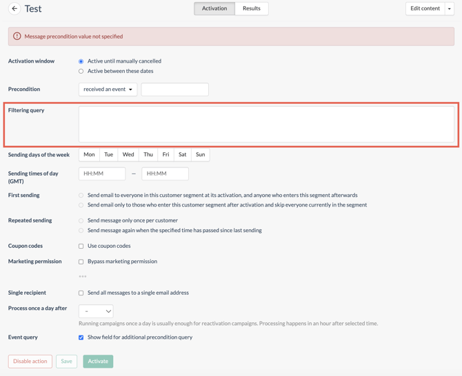 Filtering query