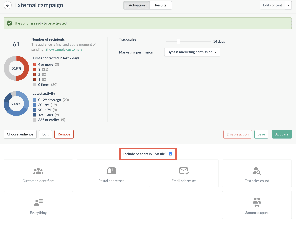 External campaign export lists