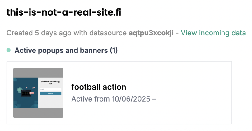 Active banners and pop-ups example
