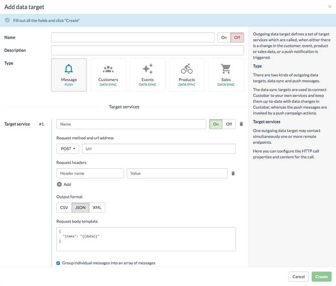 Add data target modal