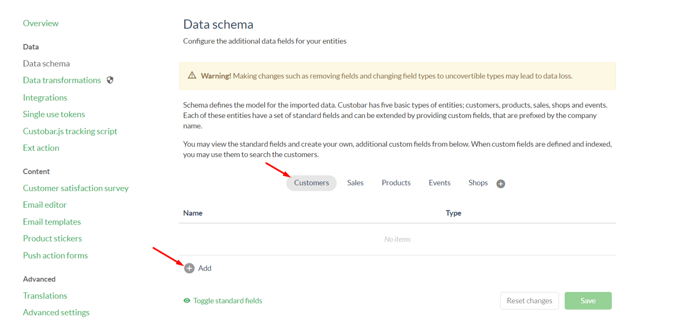 Data schema configuration
