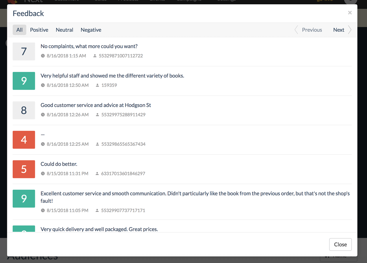 Customer feedback
